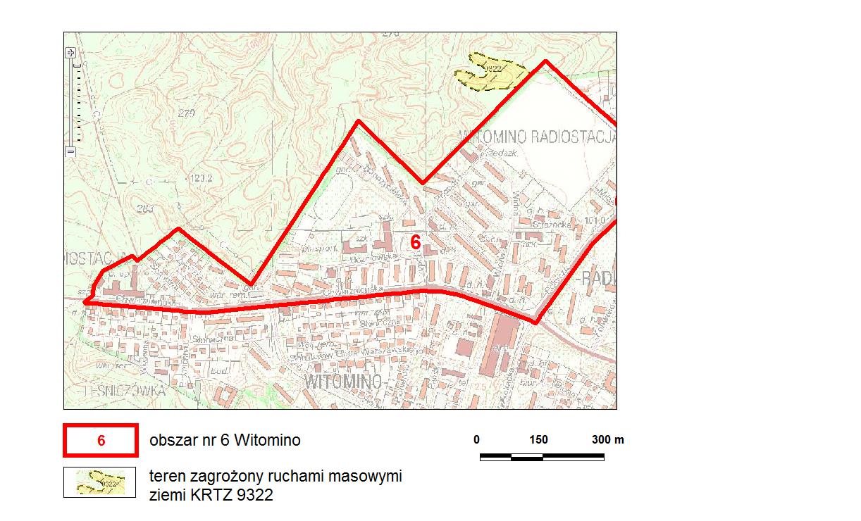 80 Rys. 21 Położenie podobszaru nr 6 Witomino na tle mapy terenów zagrożonych ruchami masowymi (http://geoportal.pgi.gov.pl/portal/page/portal/sopo). 3.