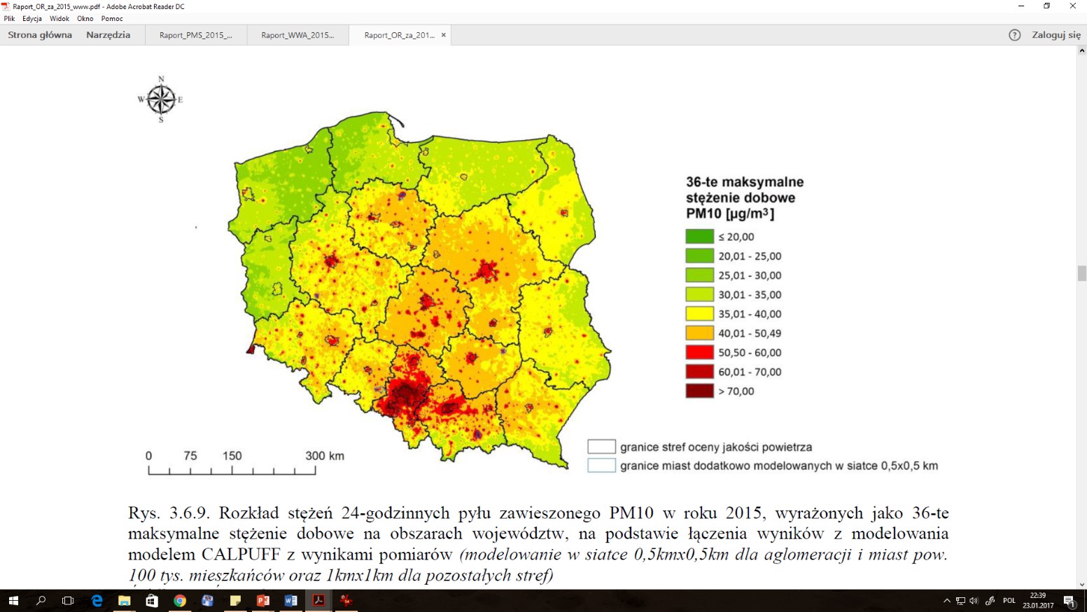 Mapa zanieczyszczeń PM10 Rozkład średniorocznych stężeń pyłu zawieszonego