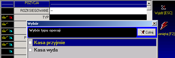 158 Wpis nowej pozycji po wyborze klawisza Insert zaczynamy od naciśnięcia na polu TYP program wyświetli pytanie czy to będzie pozycje przychodowa czy rozchodowa.