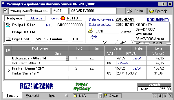 7 10 Podręcznik użytkownika Handel Opis Rys. 7-5 Lista dokumentów powiązanych z prezentowanym dokumentem. W polu tym można odnotować swoje uwagi na temat wystawionego dokumentu.