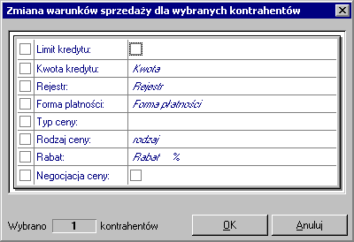 9 32 Podręcznik użytkownika Handel Płatność W polu tym określa się domyślny typ płatności dla tego kontrahenta; można wybierać pomiędzy rejestrami pieniężnymi ustalonymi kartotece pieniędzy.