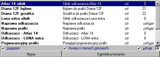 2 8 Podręcznik użytkownika Handel Tryby wyboru można przełączać klikając oznaczającą tryb literę w prawym dolnym rogu okna lub używając klawisza skrótów Alt+T. Wybór towaru Rys.