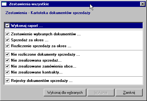 2 16 Podręcznik użytkownika Handel pole wyboru Rys. 2-7 Okno typu Zestawienia wszystkie.