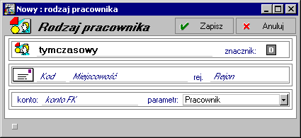 Podstawowe pojęcia i dane 3 17 Ulica, Kod, Miejscowość, Rejon W te pola należy wpisać odpowiednie elementy adresu (w przypadku pracownika pole Rejon nie występuje).