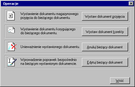 Podstawowe pojęcia i dane 3 33 Operacje na wystawionym dokumencie Pod przyciskiem Operacje w oknie wystawionego dokumentu dostępne są wszystkie operacje, które można przeprowadzić na tym dokumencie.