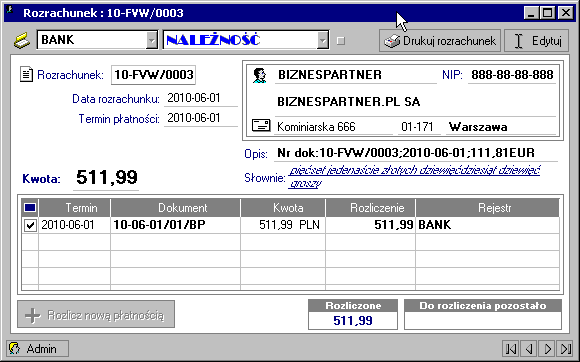 3 34 Podręcznik użytkownika Handel wiązanie dla zapisania w programie rozliczeń nie powiązanych z operacjami handlowymi.