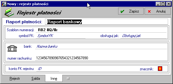 3 42 Podręcznik użytkownika Handel Rys. 3-34 Tworzenie rejestru typu bankowego - dane rachunku bankowego.