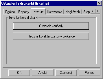 Administracja 4 7 zakładka Funkcje Na zakładce tej znajdują się przyciski, udostępniające inne funkcje drukarki: Otwarcie szuflady Kliknięcie tego przycisku otwiera szufladę kasy.