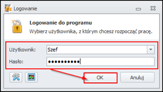 Rysunek 17 Podczas kolejnych prób uruchomienia programu będzie wyświetlać się okno logowania.