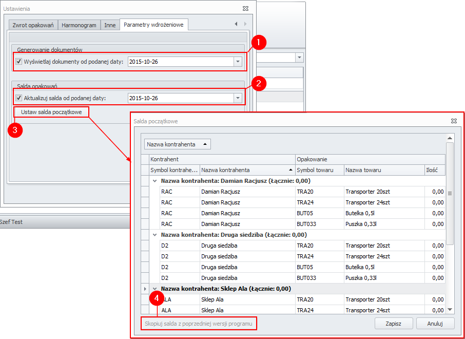 8.1.1.6 Parametry wdrożeniowe Ustawienia w tej zakładce pozwalają na wprowadzenie parametrów wdrożeniowych. Opcje te są pomocne dla uzytkowników, którzy rozpoczynają pracę z programem.