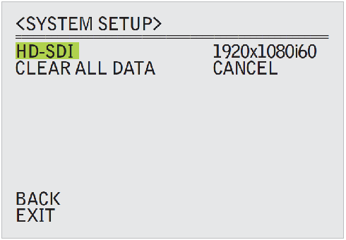 <SYSTEM SETUP> Ustawienia systemowe HD-SDI Rozdzielczość