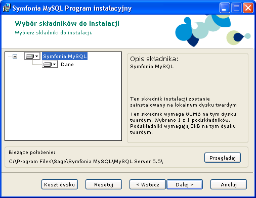 2 2 Podręcznik użytkownika Symfonia e-dokumenty Rys. 2-2 Okno Wybór rodzaju instalacji. Rodzaje instalacji Symfonia MySQL Program e-dokumenty pracuje w oparciu o silnik bazy danych Symfonia MySQL.
