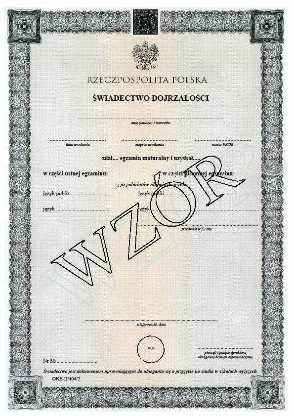 ŚWIADECTWO DOJRZAŁOŚCI Świadectwo dojrzałości lub zaświadczenie o uzyskanych wynikach otrzymają zdający w macierzystych szkołach.