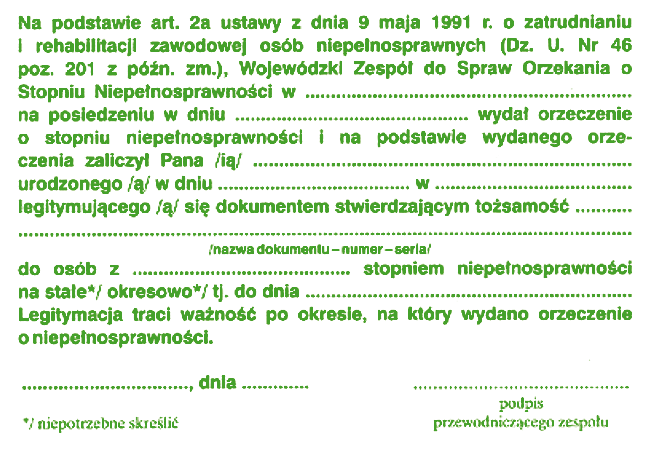 Wzór nr 23 do 17, 21 i 23 WZÓR LEGITYMACJI OSOBY