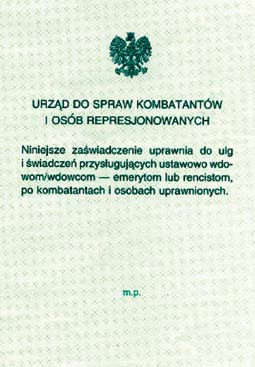 SPRAW KOMBATANTÓW I OSÓB REPRESJONOWANYCH) Zaświadczenie w