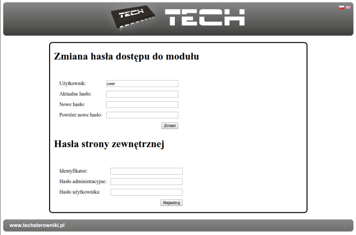 WIFI RS pole hasło zostawiamy puste i klikamy OK. Po tych czynnościach zostajemy zalogowani do modułu poprzez sieć lokalną. IV.b) Ustawienie zabezpieczenia 1.