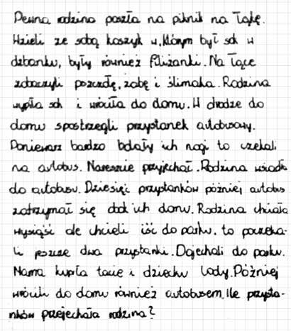 34 MATEMATYCZNE OPOWIADANIA CZYLI O TWORZENIU I ROZWIĄZYWANIU ZADAŃ TEKSTOWYCH, cz. II WYBRANA PRACA UCZNIA Praca uczennicy kl.