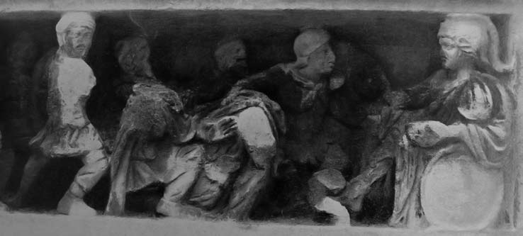 Agata Kluczek, Roma triumphans i Parthia capta Il. 4a. Łuk Septymiusza Sewera w Rzymie, fragment fryzu nad przejściami bocznymi, III NW (za: R.