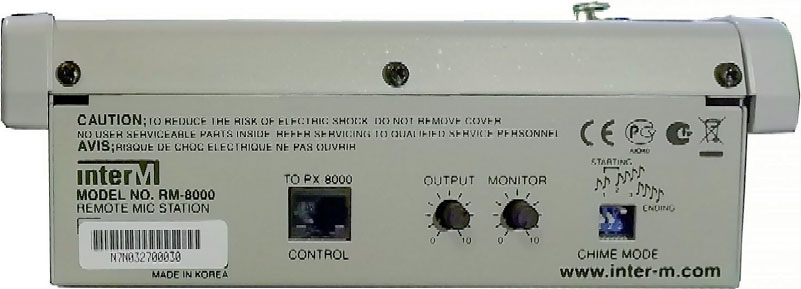 INTER-M PX/RM/LM-8000 strukturalnym na kolor kremowy. Wszelkie opisy na panelu mają kolor czarny. Połączenie kolorów panelu daje dobry kontrast.