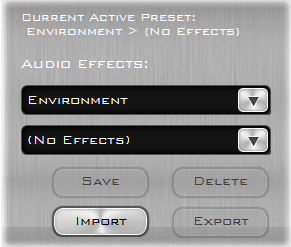 Zarządzanie ustawieniami efektów dźwiękowych Na panelu Efekty dźwiękowe możesz zapisywać, usuwać, importować i eksportować efekty dźwiękowe.