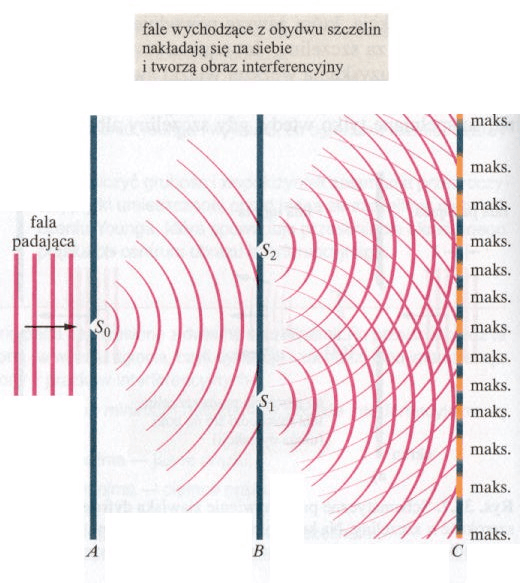 226 XXXIII. Interferencja 33.2. Doświadczenie interferencyjne Younga W doświadczeniu Younga światło przepuszczone przez szczelinę pada na przesłonę z dwiema szczelinami.