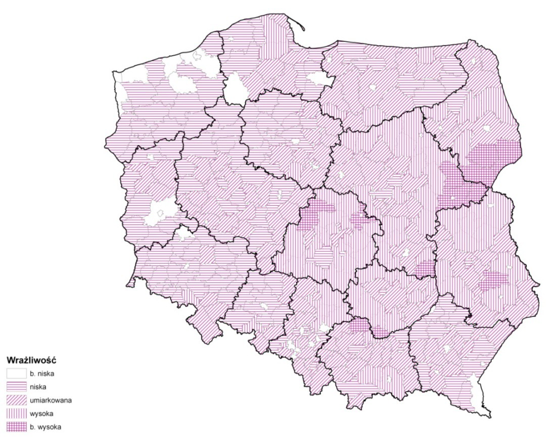 Mapa wrażliwości Mapa wrażliwości przedstawia wrażliwość mieszkańców powiatów w podziale na