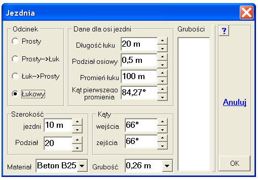 ABC 6.2 Obiekt3D suje się listę grubości zmiennej w poprzek jezdni. W takiej sytuacji musi być tyle grubości ile wynosi podział poprzeczny.