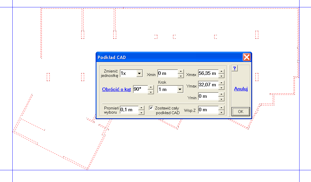 ABC 6.2 Obiekt3D S3. Podkład CAD W modelu typu Obiekt oraz w modelu typu Rama wprowadzono podkład CAD. Podkład CAD jest wczytywany z pliku.dxf tak samo jak w modelach typu Płyta i Tarcza.