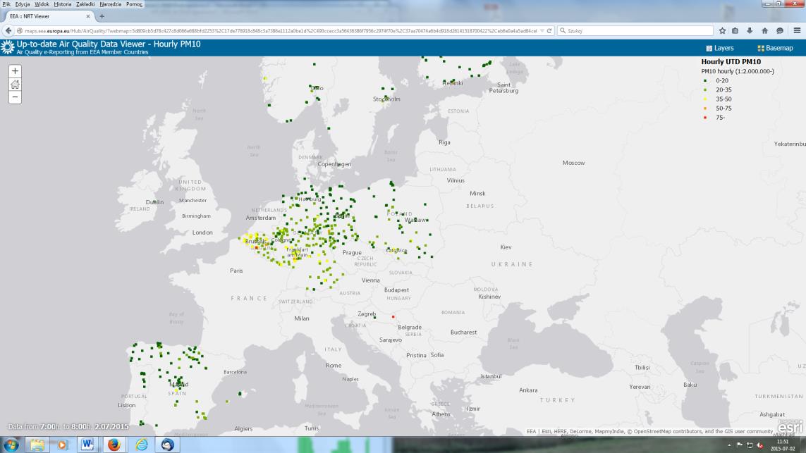 2. Działalność Fundacji ARMAAG w roku 2015 Ryc.16. Zrzuty ekranu z portali http://powietrze.gios.gov.pl/, http://maps.eea.europa.
