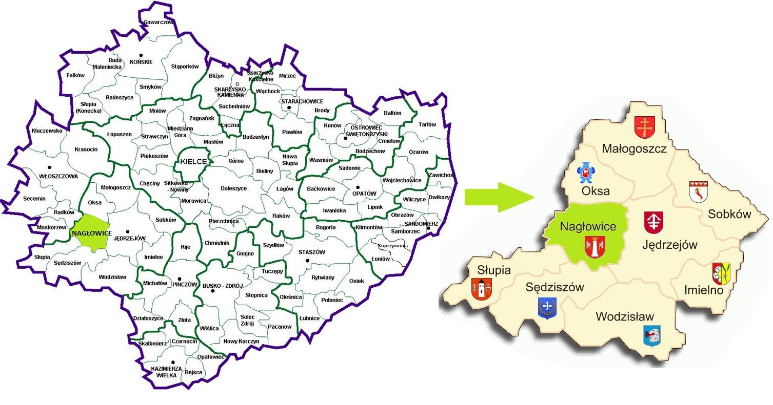Mapa nr 1 Lokalizacja Gminy Nagłowice na tle województwa