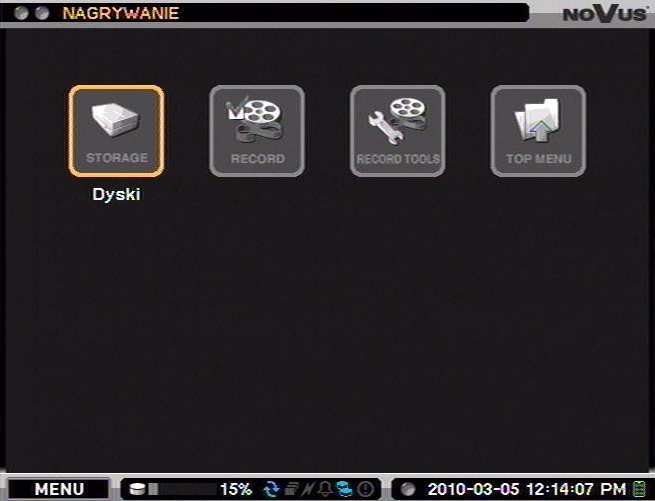 NDR-EA3104M Instrukcja obsługi wer. 1.0 MENU REJESTRATORA 3.4. NAGRYWANIE W menu NAGRYWANIE znajdują się trzy pod-menu dotyczące ustawień nagrywania oraz dysków twardych. 3.4.1. Dyski Po wybraniu tego podmenu i naciśnięciu ENTER pojawi się poniŝszy ekran: W kolumnie Pojemność wyświetlana jest informacja o pojemności zamontowanych dysków twardych.