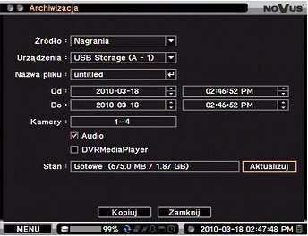 NDR-EA3104M Instrukcja obsługi wer. 1.0 OBSŁUGA REJESTRATORA 4.14.1 Kopiwanie w formacie *.exe oraz *.