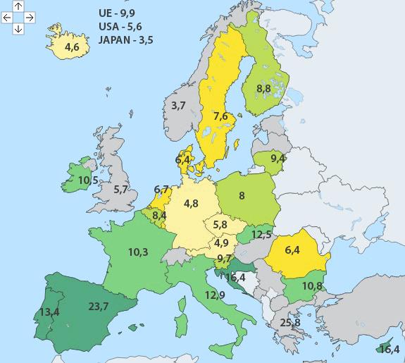 Poziom bezrobocia w UE wg