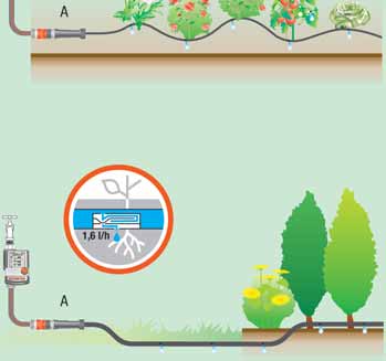 Nawadnianie kropelkowe inteligentne, oszczędne W linii kroplującej GARDENA kroplowniki zamontowane są w odstępach, co 30 cm.