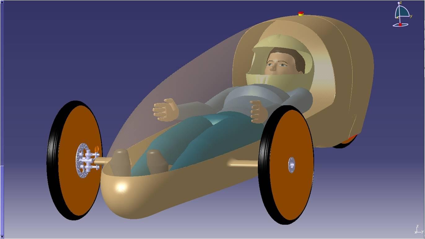 Rys.1 Wirtualny model bolidu MuSHELLka w programie CATIA V5 3. WIRTUALNE PROTOTYPOWANIE Na etapie projektowania sprawdzano wiele czynników mających wpływ na przyszłe parametry pojazdu, np.