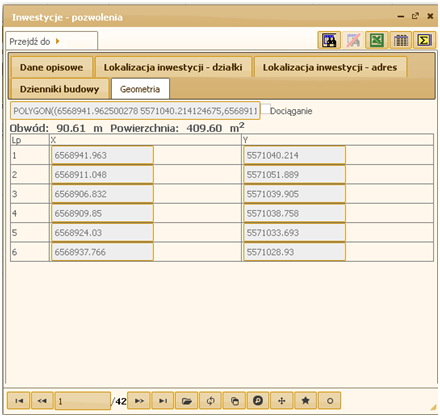 Użytkownik na zakładce Geometria Użytkownik może przeglądać geometrię (położenie na mapie) powiązaną z wybranym