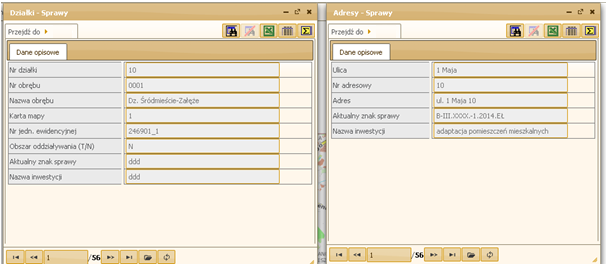 3.4 Działki Sprawy oraz Adresy - Sprawy Użytkownik może przeglądać również Działki sprawy oraz Adresy sprawy w tym celu wybieramy: Po