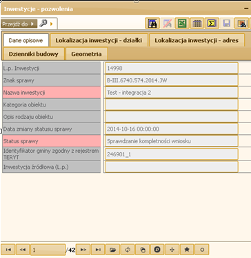 3.2 Inwestycje pozwolenia W celu przeglądania danych opisowych i graficznych inwestycji pozwolenia należy wybrać menu: Otworzy się formatka gdzie użytkownik ma możliwość przeglądania inwestycji-