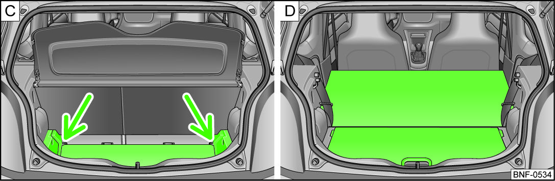 Wymontowanie / montowanie W celu wyjęcia wyciągnąć osłonę bagażnika w dół z bocznych uchwytów 2» rys. 44.