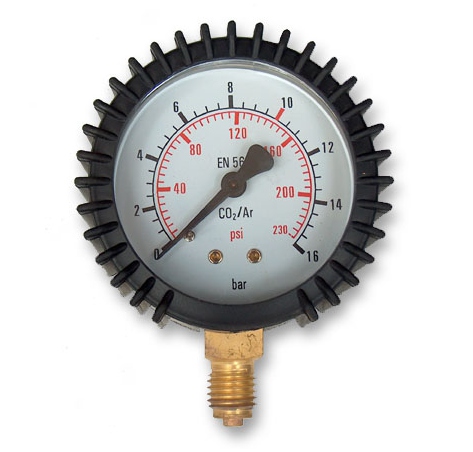 MANOMETRY I ROTAMETRY Manometr Argon/CO2 63mm Manometr z osłoną gumową do reduktoro w do argonu i CO2. Dostępny z gwintem ¼ (reduktory i GCE) oraz 12x1,5 (Perun, Pomet). Rodzaj manometru 16bar M12x1.