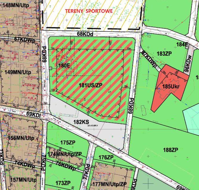 147. Ustalenia dla terenu o powierzchni 2,11 ha oznaczonego na rysunku planu symbolem 181US/ZP 1) Przeznaczenie terenu Tereny usług sportu i rekreacji w zieleni urządzonej 2) Zagospodarowanie terenu