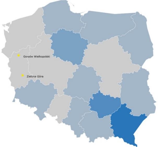 Wartość bazowa (2010): 10,5% Wskaźnik: Stopa bezrobocia wg BAEL Wartość docelowa (2020): 8,8% Wartość analizowana (2014): 8,4% Wykres 14 Stopa bezrobocia wg BAEL od 2010 roku (w %) Mapa 17 Stopa