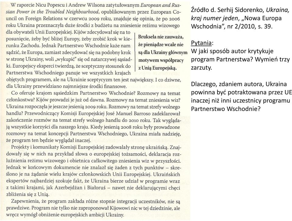 2/2010, s. 39. Pytania: W jaki sposób autor krytykuje program Partnerstwa?