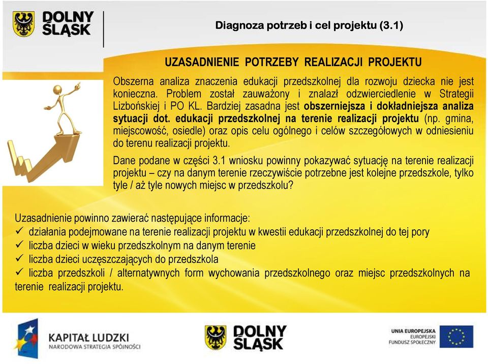 edukacji przedszkolnej na terenie realizacji projektu (np. gmina, miejscowość, osiedle) oraz opis celu ogólnego i celów szczegółowych w odniesieniu do terenu realizacji projektu.