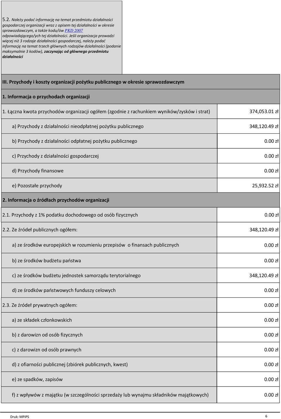 Jeњli organizacja prowadzi wiкcej niї 3 rodzaje dziaіalnoњci gospodarczej, naleїy podaж informacjк na temat trzech gіуwnych rodzajуw dziaіalnoњci (podanie maksymalnie 3 kodуw), zaczynaj c od gіуwnego