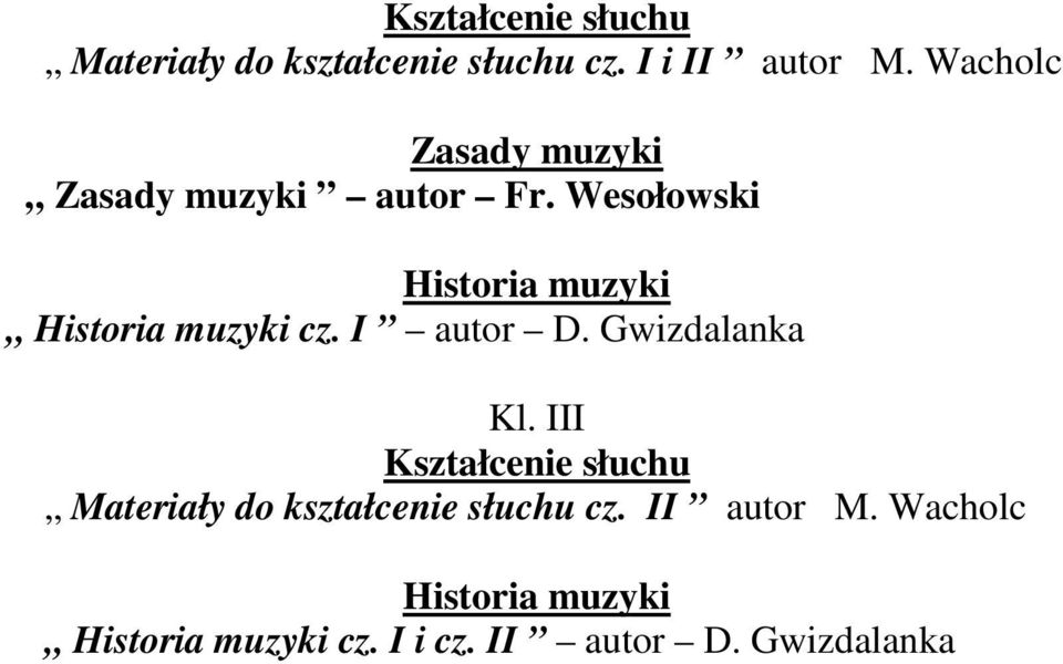 Wesołowski Historia muzyki Historia muzyki cz. I autor D. Gwizdalanka Kl.