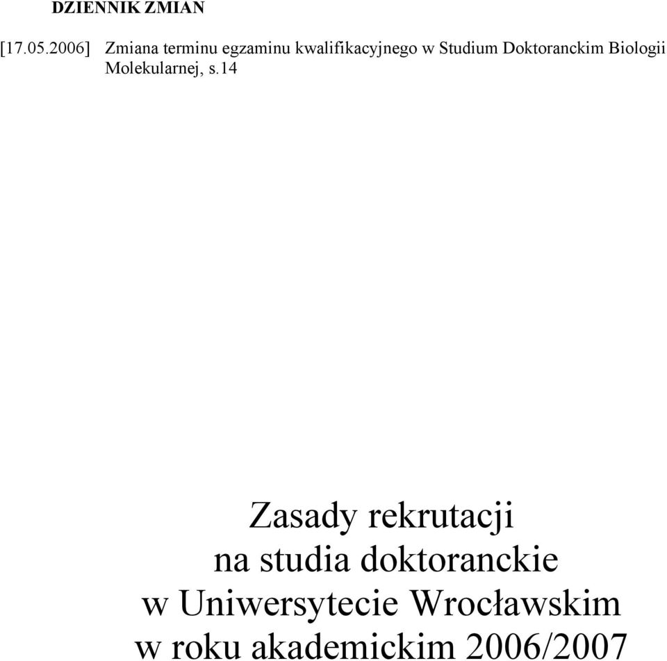 Studium Doktoranckim Biologii Molekularnej, s.