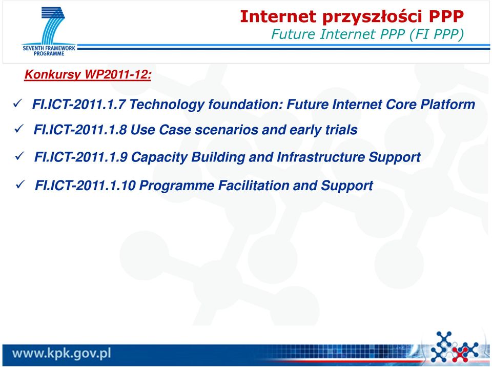 ICT-2011.1.8 Use Case scenarios and early trials FI.ICT-2011.1.9 Capacity Building and Infrastructure Support FI.