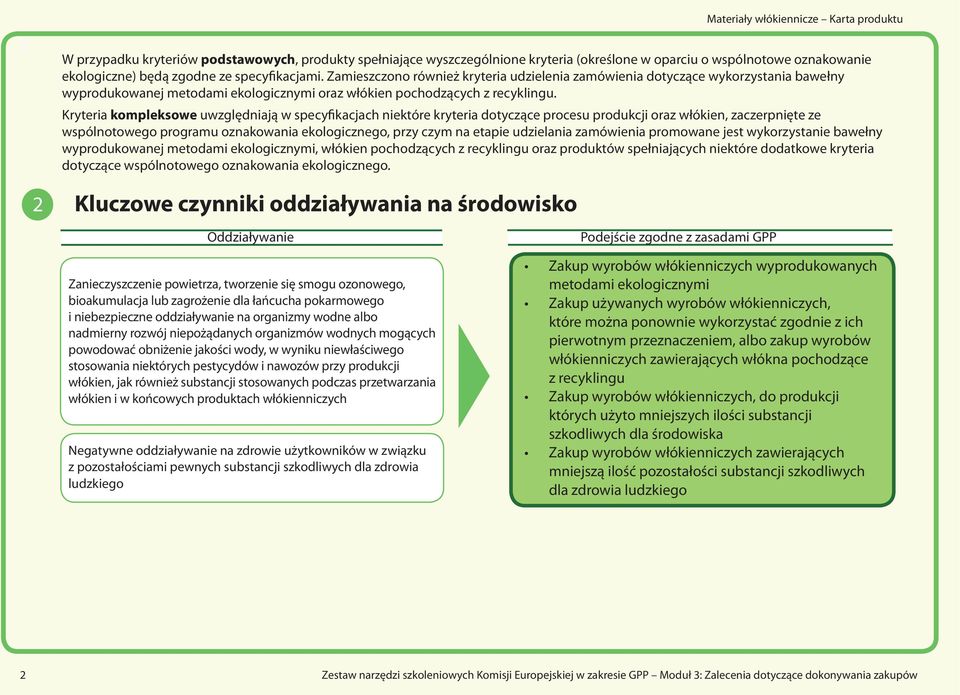 Kryteria kompleksowe uwzględniają w specyfikacjach niektóre kryteria dotyczące procesu produkcji oraz włókien, zaczerpnięte ze wspólnotowego programu oznakowania ekologicznego, przy czym na etapie