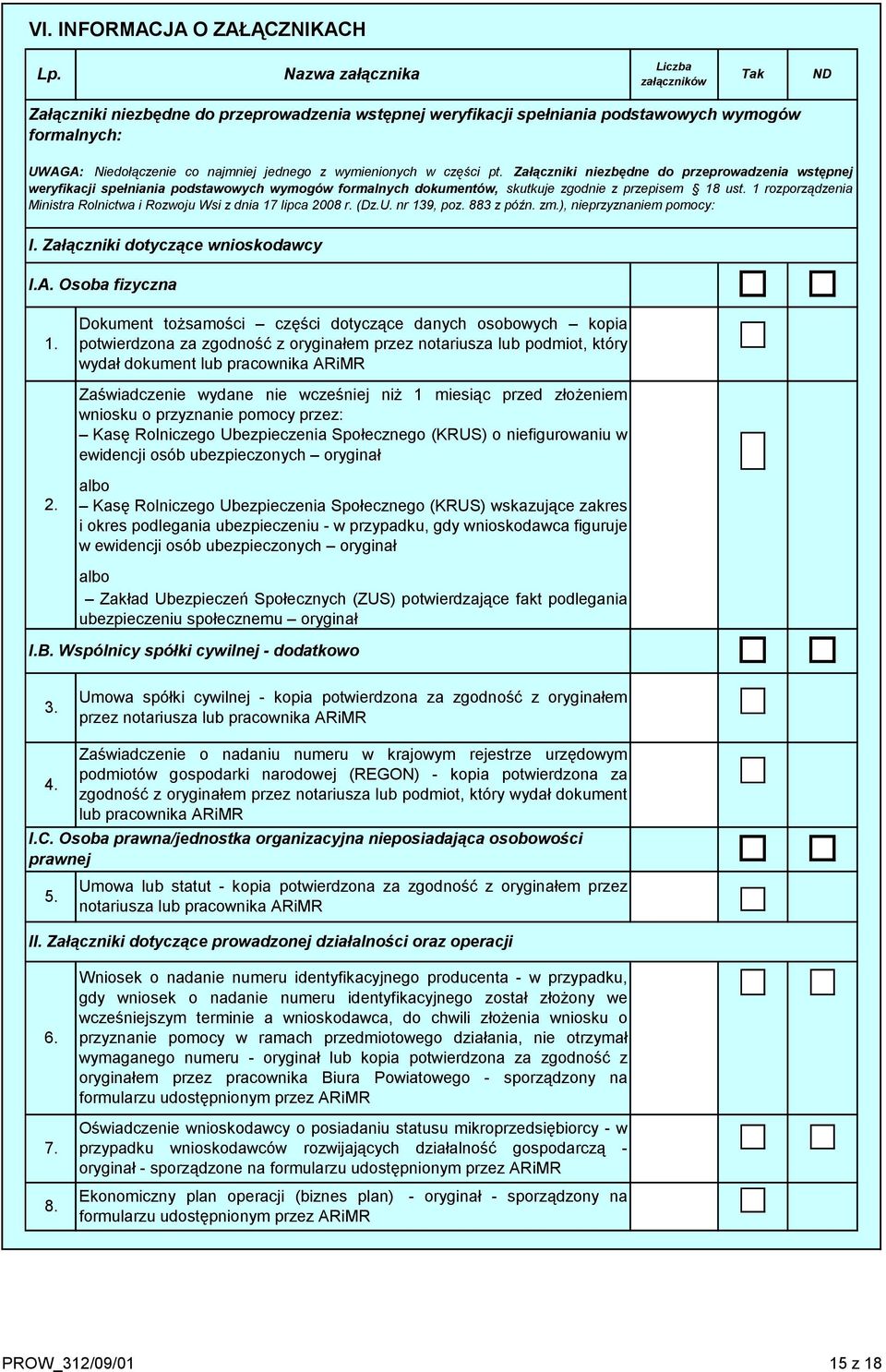 wymienionych w części pt. Załączniki niezbędne do przeprowadzenia wstępnej weryfikacji spełniania podstawowych wymogów formalnych dokumentów, skutkuje zgodnie z przepisem 18 ust.